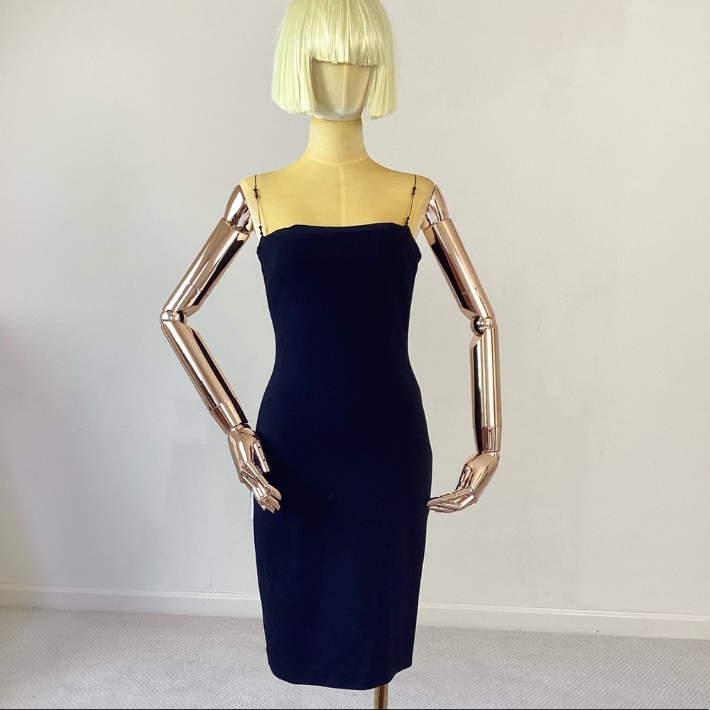 Laundry Black Beaded Spaghetti Straps Mini Dress SZ 4